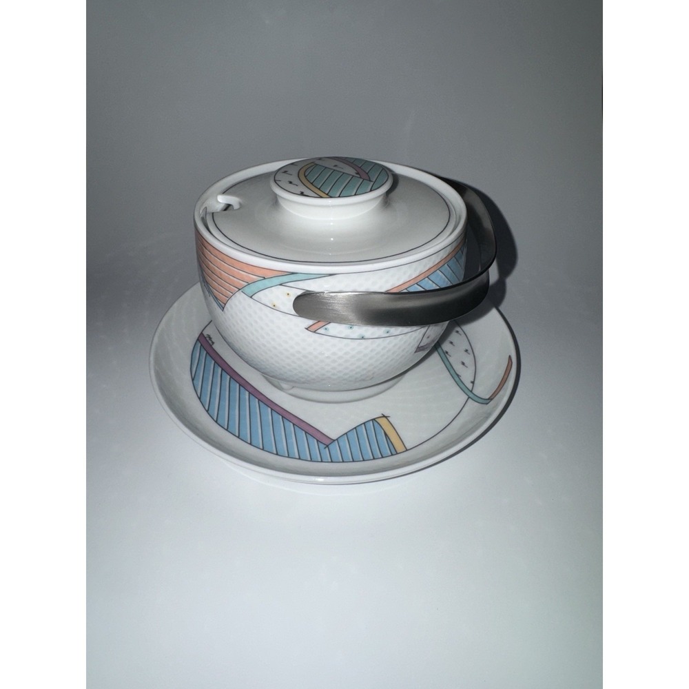 Rosenthal Century New Wave porcelain sugar bowl w/ lid & saucer Dorothy Hafner